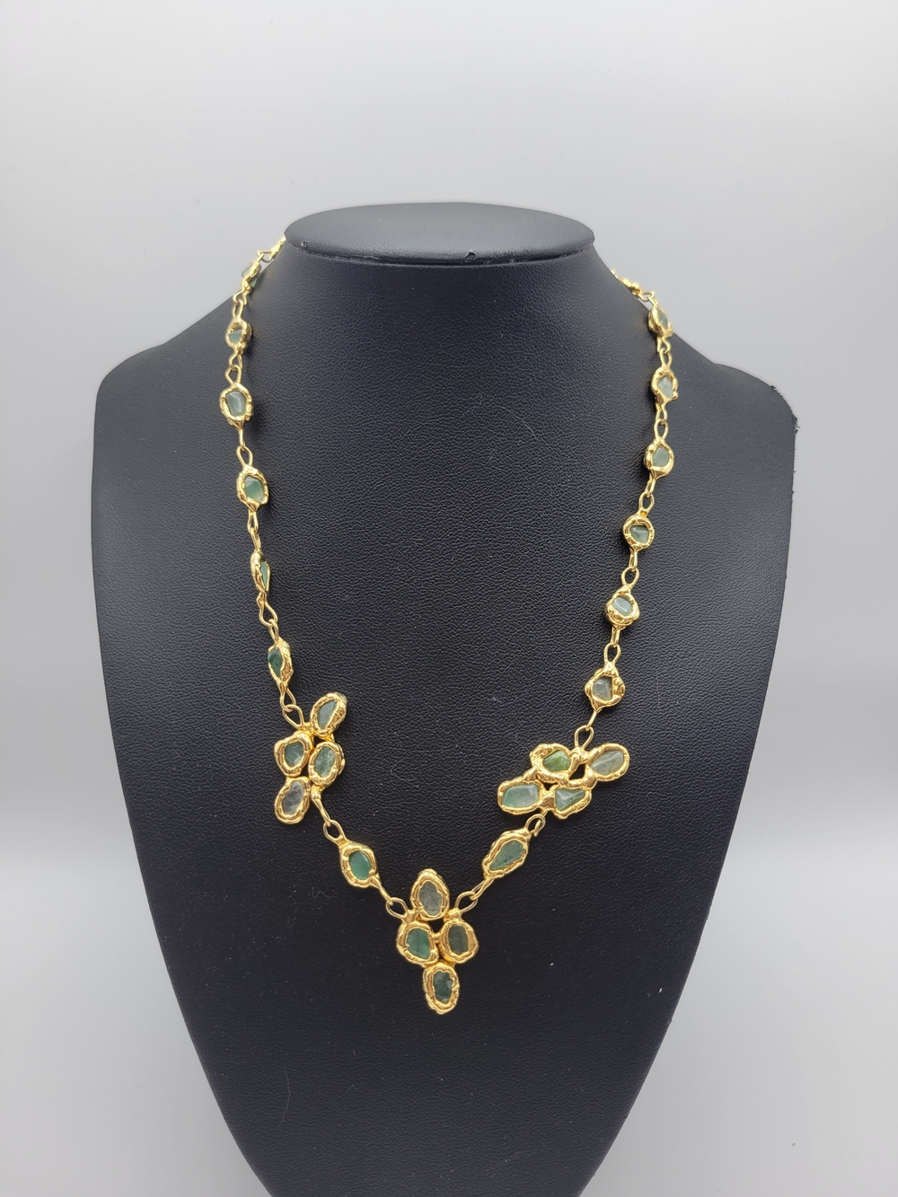 Gold-Plated Necklace with Green Gem Accents